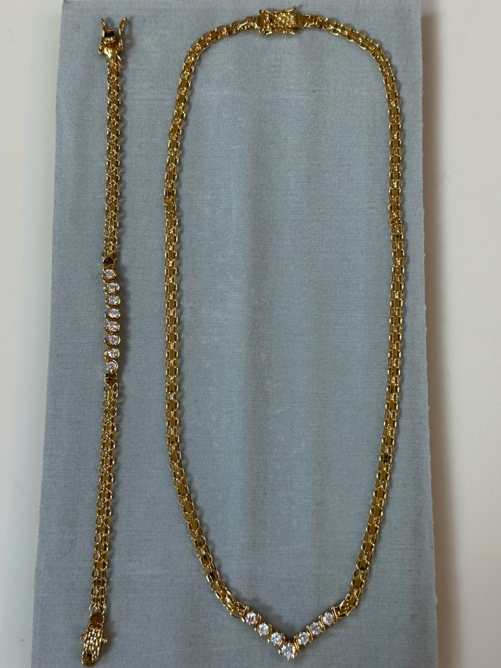 Vintage Vermeil 925 Sterling Silver Crystal Necklace and Bracelet Set